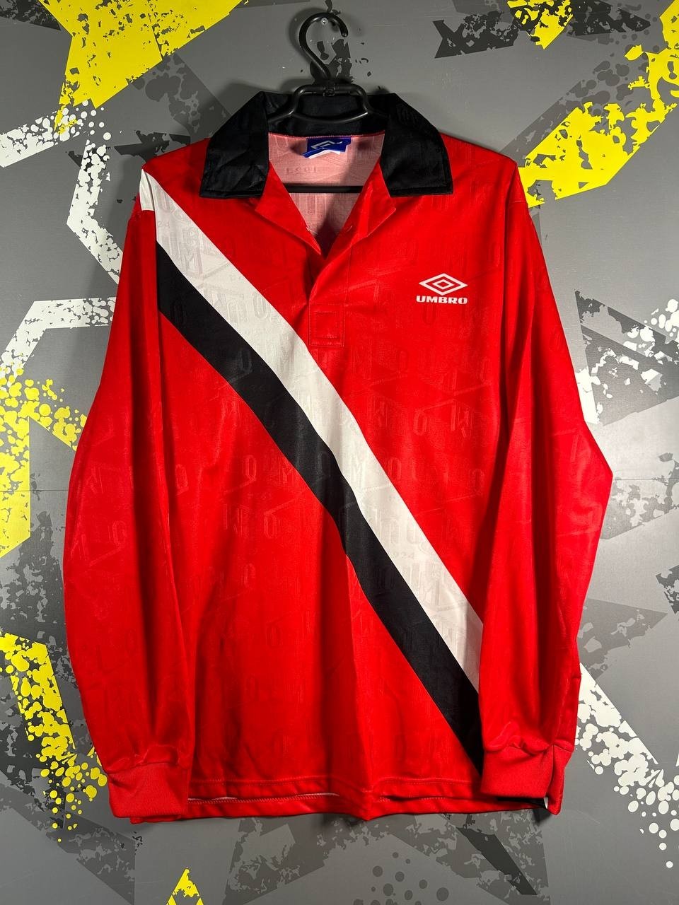 Umbro Vintage Jersey Long Sleeve Football Soccer Shirt 90s Red Men Size L ig93