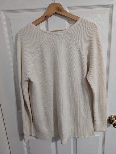 Athleta Damen Medium Pullover raffiniert V-Ausschnitt elfenbein Langarm gerippt Oberteil - Bild 2 von 4