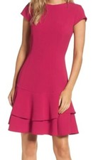  Eliza J Stretch NWOT Layered Tiered Ruffle Crepe Sheath Dress Berry Pink Sz 4