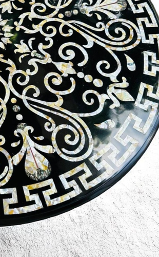 30'' Round Black Marble Center Sofa Coffee Table Mop Inlay Stone Marquetry Decor - Picture 4 of 8