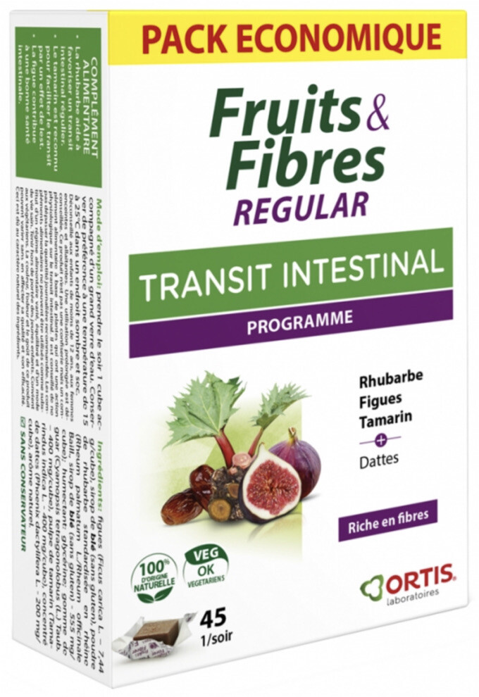 Transit intestinal Regular facilité grâce aux 45 cubes de fruits et fibres rhubarbe Ortis