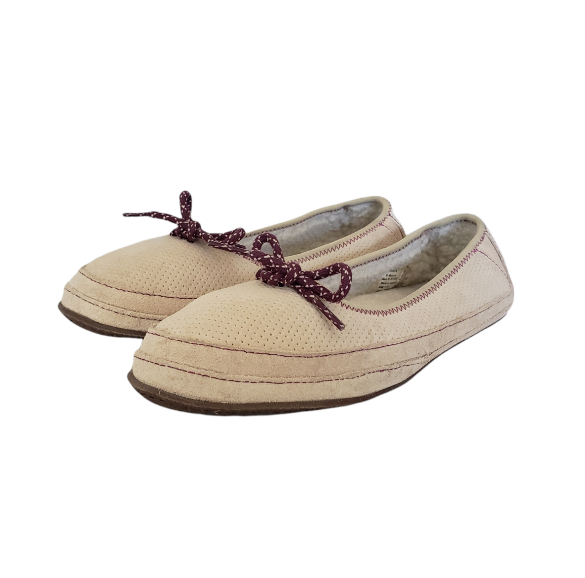 LL Bean Hearthside Slippers Ballet Beige Suede Fleece-Lined Comfort shoes  Size