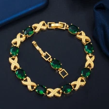 Luxury Oval Cut Yellow Gold Plated Cubic Zirconia CZ Green Women Party Bracelet 