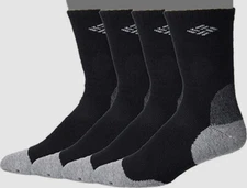 Columbia Men's Black Gray 4-Pack Moisture-Control Crew Boot Socks Shoe 6-12