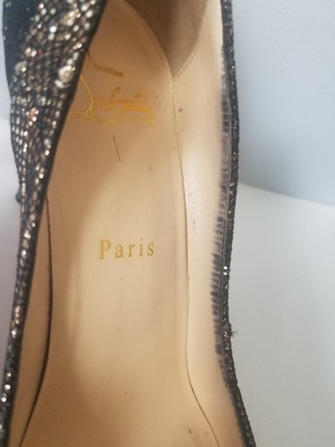 Christian Louboutin Eklectica 3.5'' Heel Black Silver Glitter Pumps Size 7.5 - Picture 12 of 12