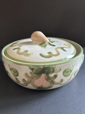Vtg Farmhouse Louisville Stoneware Pottery Harvest Pear Lidded Casserole Dish 9 
