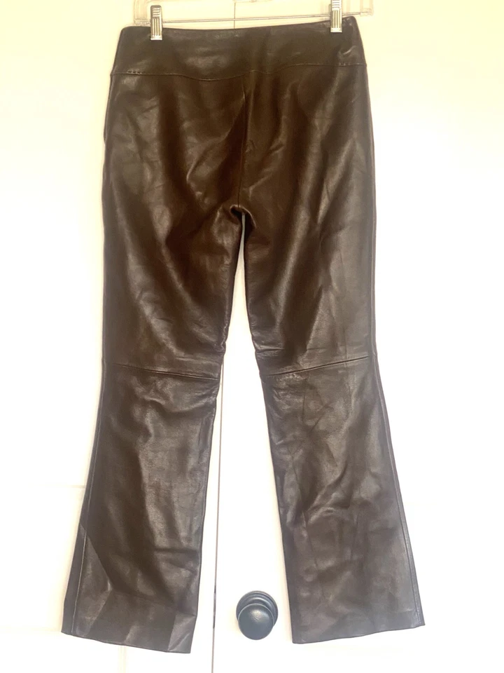 PANTALONES VAKKO NEW YORK 100% CUERO CORDERO MARRÓN BOOTCUT TALLA: 4 Foto 2 de 4