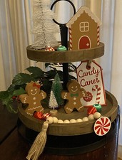 Christmas Tiered-Tray-Decor, Wooden Signs Tabletop Gingerbread