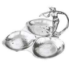 Art Nouveau Silver Plated Dish Tray Lady Figure  Handle 1900s WMF Antique Pewter