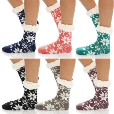 Hüttensocken Kuschelsocken Damen Hausschuhe Teddyfell Strümpfe warm ABS 00028