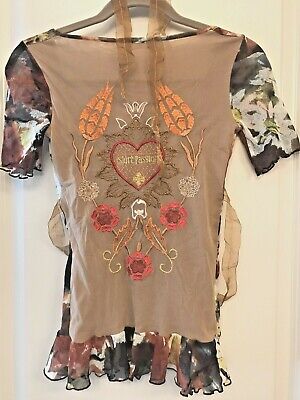 SHIRT PASSION ITALIA DESIGNER floral Embroidered Blouse/shirt/top: S  RufflesVTG | eBay