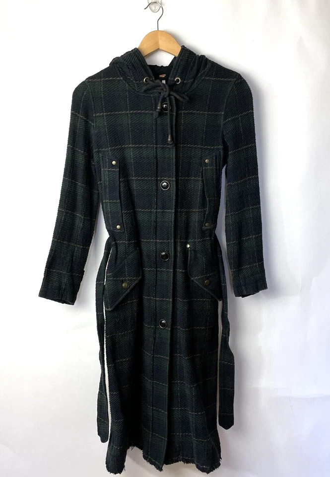 Maxi abrigo para mujer Free People texturizado a cuadros talla S/P con cinturón $298