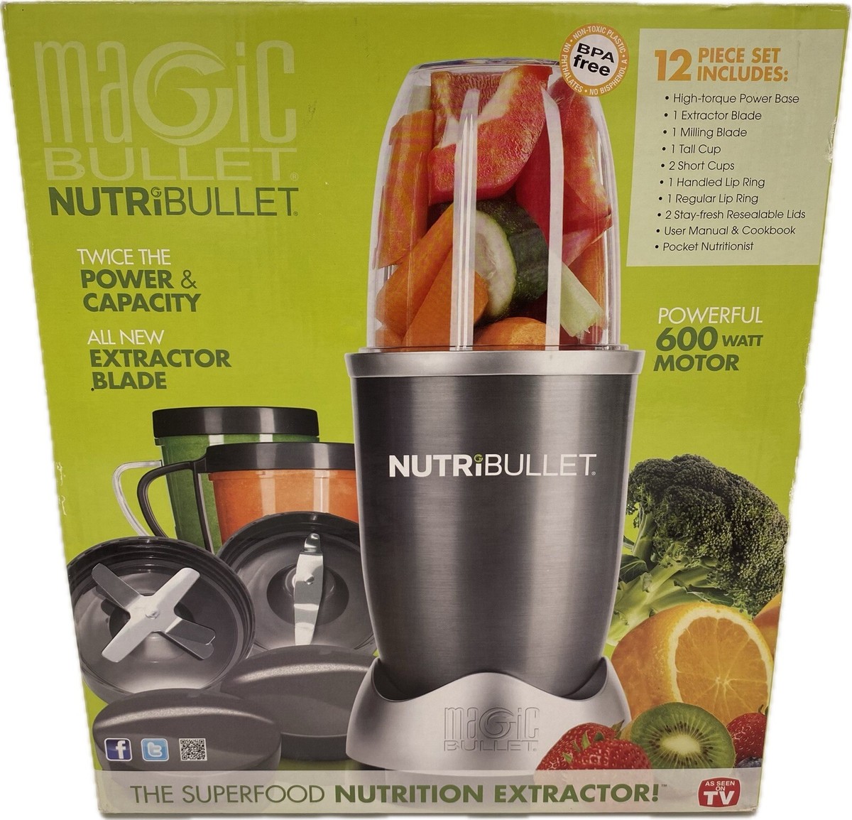 NutriBullet MagicBullet Shake 600W Superfood Nutrition Extractor 12 Pc Set  NEW - Main Image