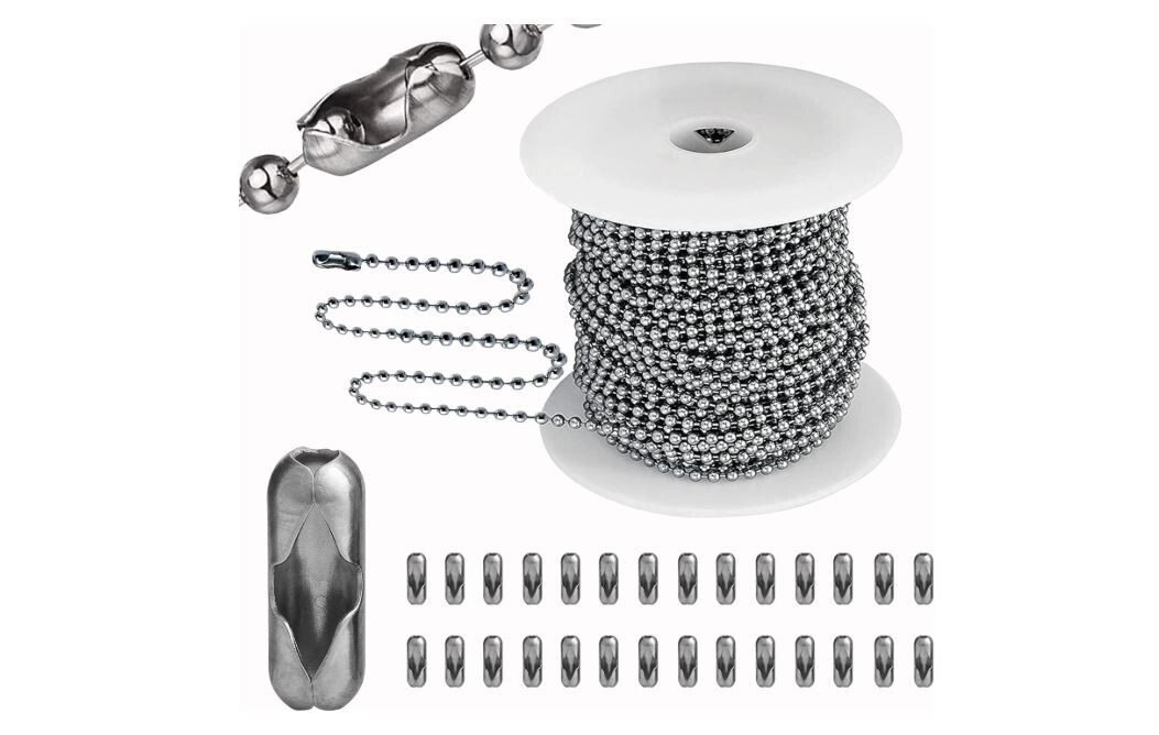 55Ft Ball Bead Chain Stainless Steel Bulk Necklace Chain with 100 Matching NEW