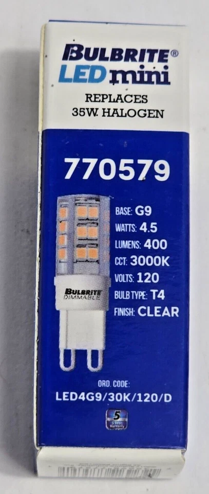 Bulbrite 60W Equivalent T6 Bi-Pin GY9 3000K 550lm LED Mini Light Bulb NEW - Image 3 of 4