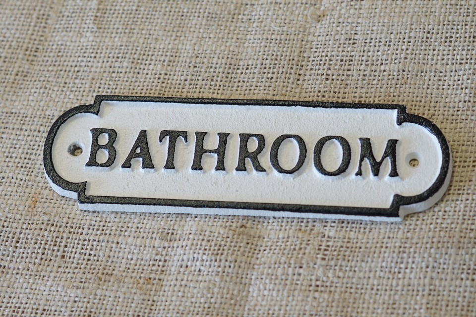 CAST IRON BATHROOM Sign Style Cast Iron Door Restroom Lavatory Black