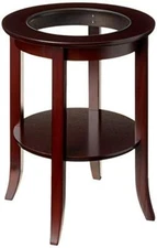 	Frenchi Furniture-Wood Genoa End Table Round Side /Accent Table  Inset Glass	