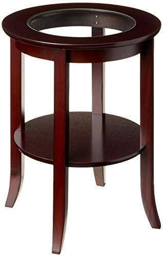 Frenchi Furniture-Wood Genoa End Table Round Side /Accent Table Inset Glass - Picture 1 of 7