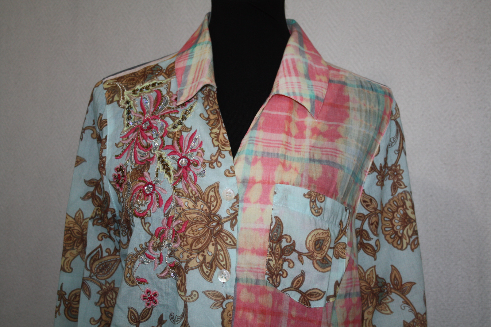 Soft Surroundings Sz M Patchwork Button Front Tun… - image 2