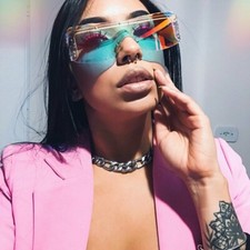 Trendy Sunglasses Women UV400 Protection Green Mirror Lens Out Side Shield