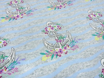 Stoff Sweatshirtstoff French Terry Anker Blumen Wellen grau blau bunt Kleidersto