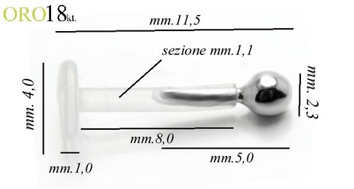 Piercing BIOFLEX LABRET TRAGO ORECCHIO pallina oro BIANCO 18kt. white GOLD - Imagen 3 de 5