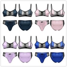 Mens Underwear Sets Lace Satin Bralette with Briefs Sissy Crossdresser Lingerie