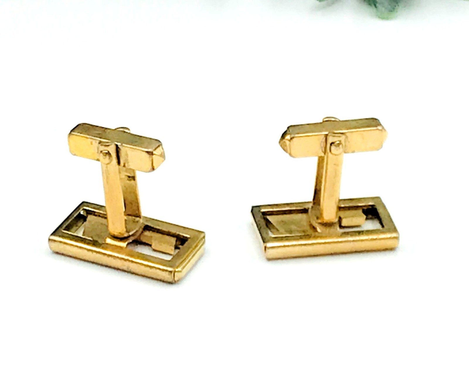 Vintage Gold Rectangular Cufflinks With Geometric… - image 4