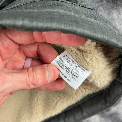 Hanna Andersson Sherpa Lined Puffer Jacket Gray Pockets Sz 150 Girls 12 Full Zip - Picture 7 of 12