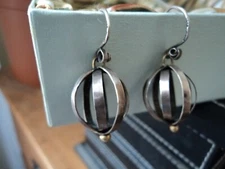 DAPHNE KRINOS VINTAGE OXIDISED SILVER AND 18 CT GOLD GLOBE EARRINGS BNIB