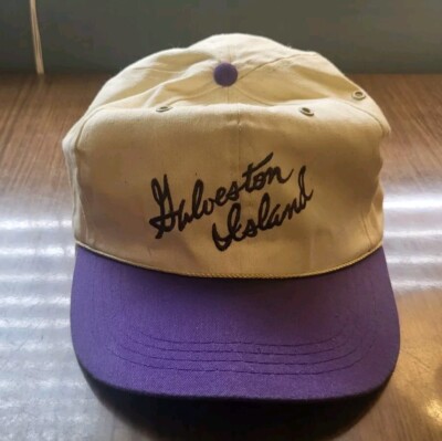 Vintage Galveston Island Off White Purple Snapback Hat Cap