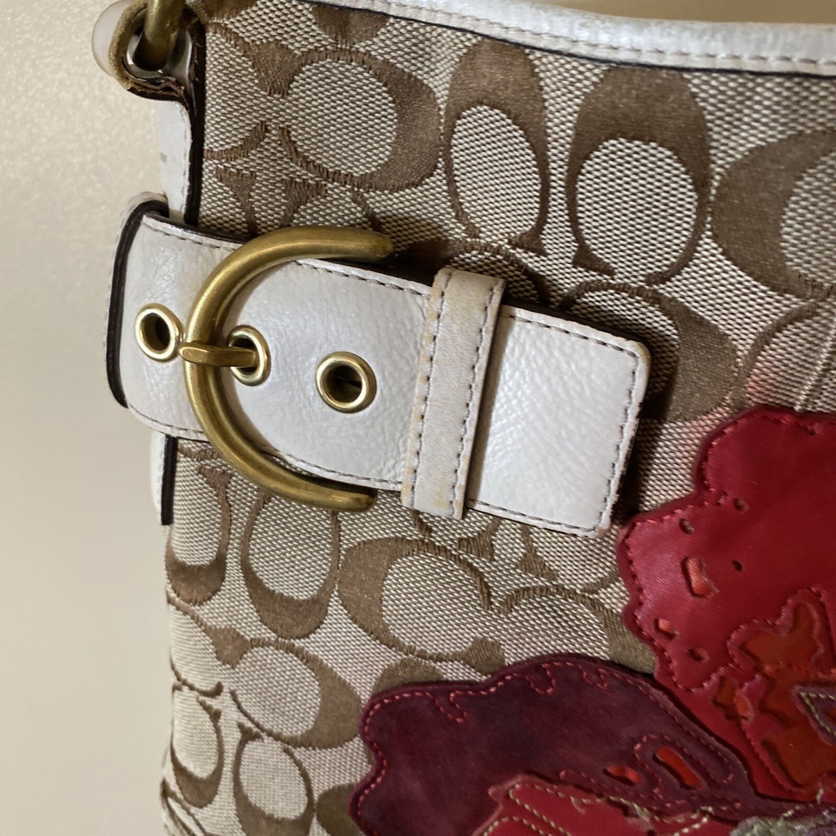 Coach Shoulder Bag Purse J05Q-6123 Floral Canvas Leather