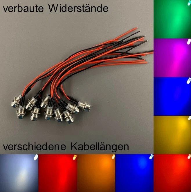 verkabelt 5mm LEDs rund milchig diffus Fassungen 5 mm LED Widerstände Schrauben - Bild 2 von 4