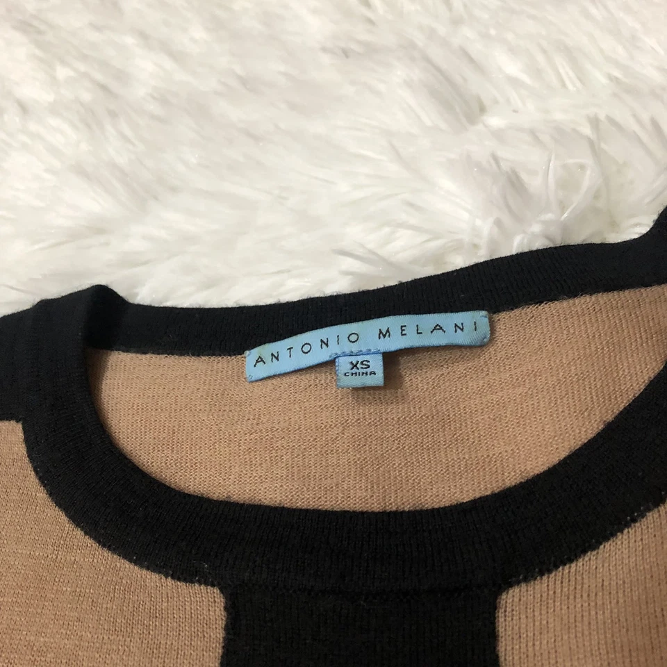 Suéter Antonio Melani Talla Extra Pequeña Mezcla Lana Negro Rayas Borde Carrera -F Foto 4 de 4