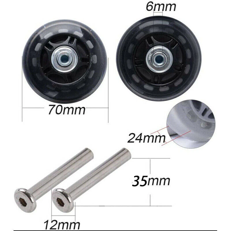 Gepäck Kofferrollen Ersatz Räder Achsen 70x24mm Reparatur Mute Gummi Rollen DHL - Bild 2 von 4