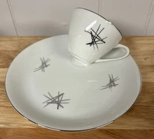 Japan 1960s Snack Set MCM Silver Starburst Porcelain Mad Men Style