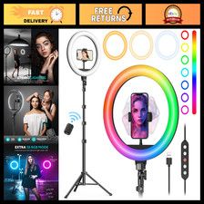 10" LED Ring Light with 72" Tripod Stand  Phone Holder, 38 Color Modes, Dimmabl