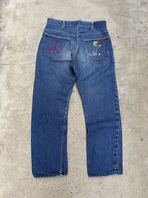 Vtg 60s JC Penney Ranchcraft Selvedge Jeans Snoopy Peace Hippie