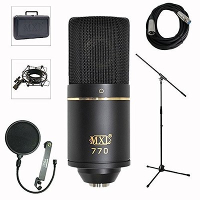 MXL 770 Professional 59mm x 158mm/2.32 in. x 6.22 in., Black with black grill