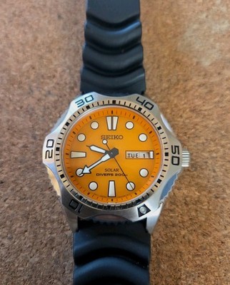 Rare Orange Dial Seiko Solar 200m dive watch V158-0AE0 Watch Up To 9'' WRIST 