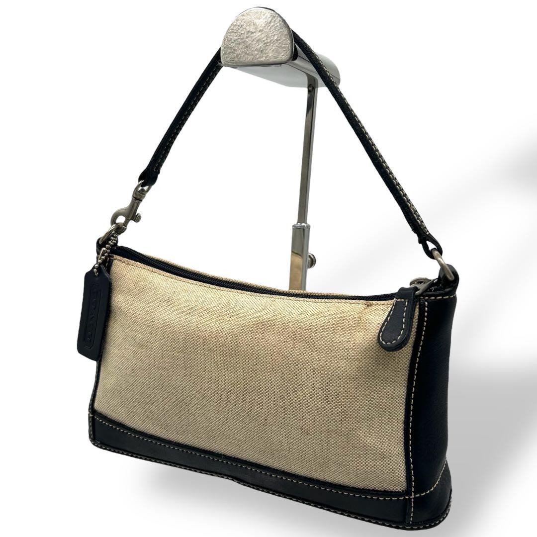 Vintage 747 Coach Canvas & Leather Pouch in Beige & Black