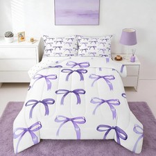 Feelyou Bow Bedding Set Boys Girls Queen Size Purple Girls Bow Comforter Set
