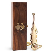 12cm Maritimes Bootsmannspfeife aus Messing mit Kette in Holzbox Anrufpfeife