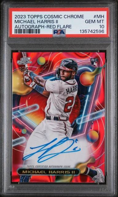 2023 Topps Cosmic Chrome Auto Rookie Michael Harris Red Refractor Flare 5 PSA 10