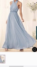 LULUS NWT Blue Full Lined Halter Open Back Long Maxi Dress L