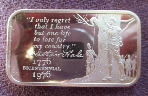 Nathan Hale  Bicentennial 1776-1976 Ultra Rare  1 Troy Oz. .999 Fine Silver Bar