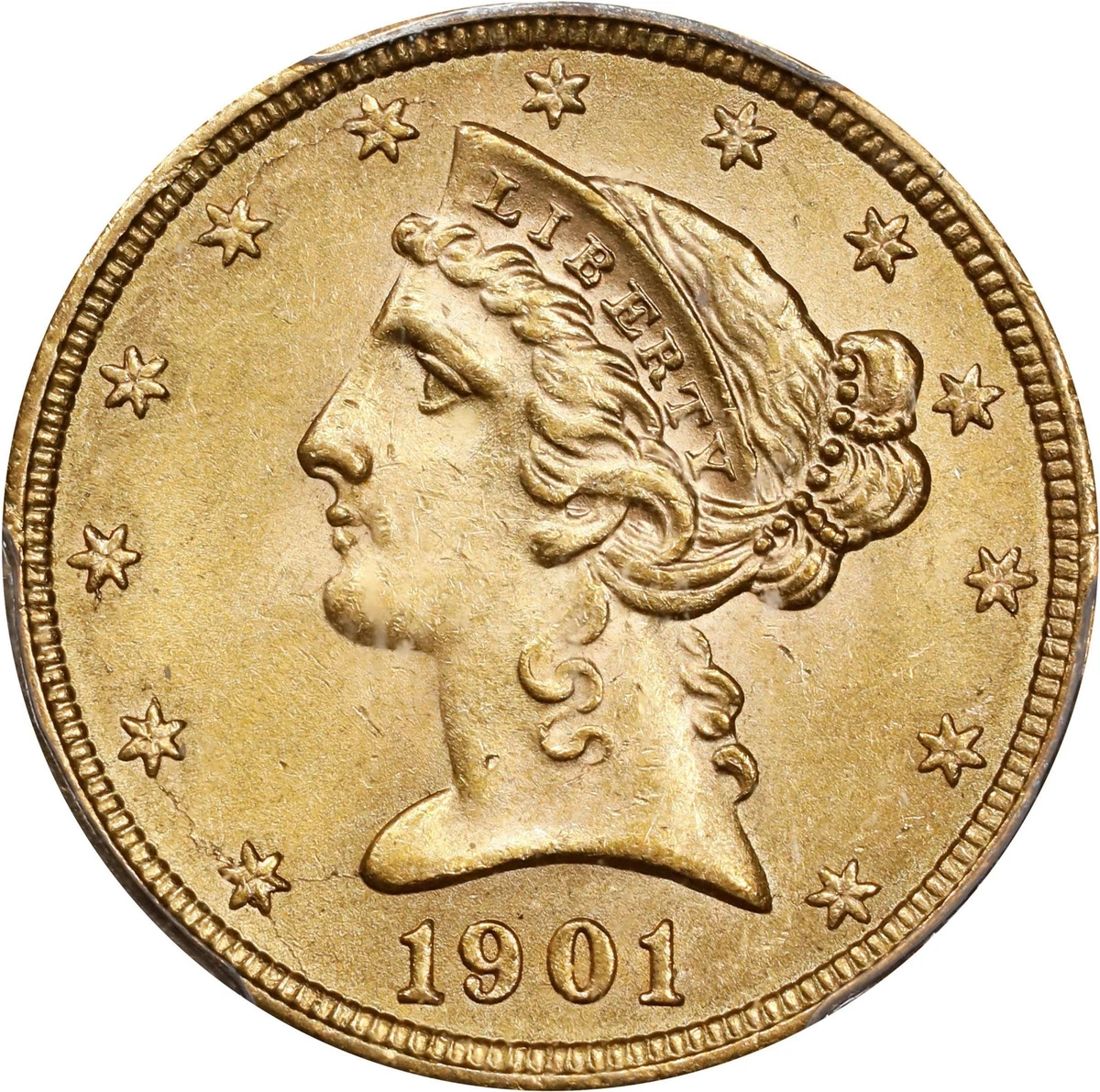 MS 64 Graded 1901 Year Half Eagle $5 US Gold Coins (Pre - 1933