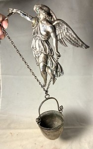 Antique 19th c. .800 Silver Angel Holy Water Font (Acquasantiera)