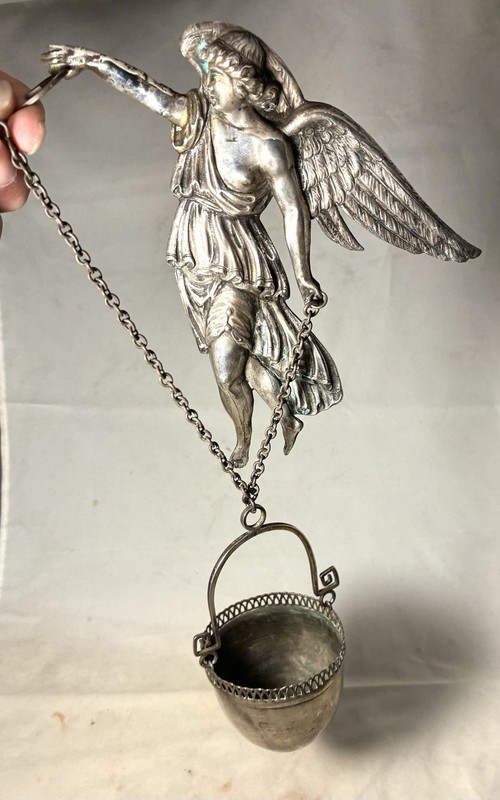 Antique 19th c. .800 Silver Angel Holy Water Font (Acquasantiera)
