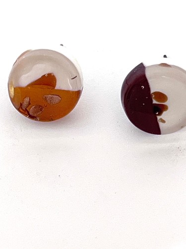 Vintage Stud Earrings Amber/Orange White Circle